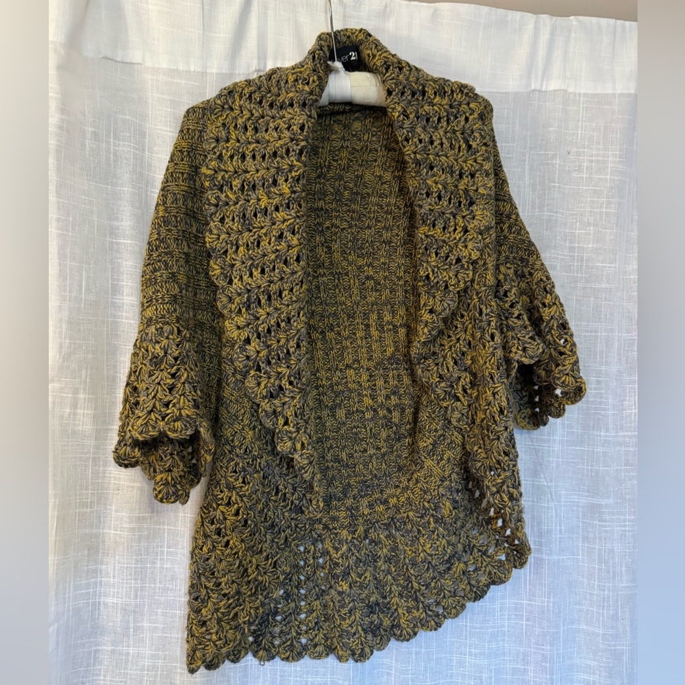 Forever 21 Chunky Knit Open Front Sweater - Black/Yellow/Greyish Color